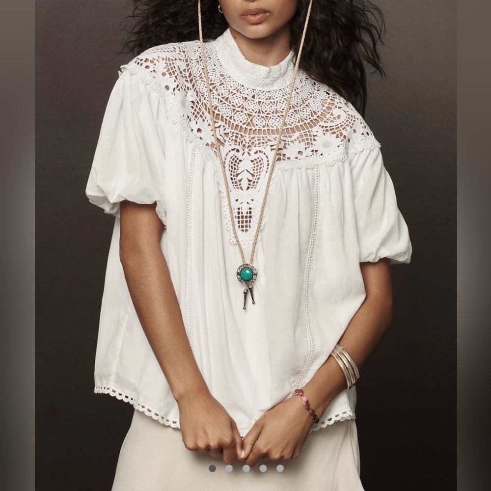 Anthropologie Mock-Neck Puff Sleeve Blouse